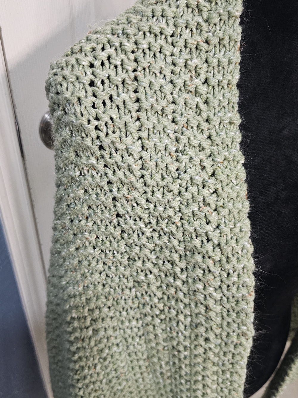 Vintage Handmade Crochet Sage Green Shawl Wrap Blanket Garter Stitch Cottagecore